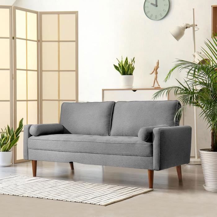 Produit similaire: Canapé 3 Places Velours-Fauteuil Moderne Style Contemporain en Tissu Gris avec 2 Coussins - Pieds Bois Massif - 77x173x84cm