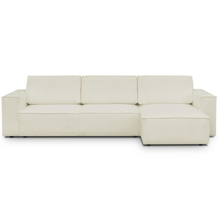 Produit similaire: Canapé d'angle convertible réversible 5 places avec coffre de rangement en tissu bouclettes écru - Harper