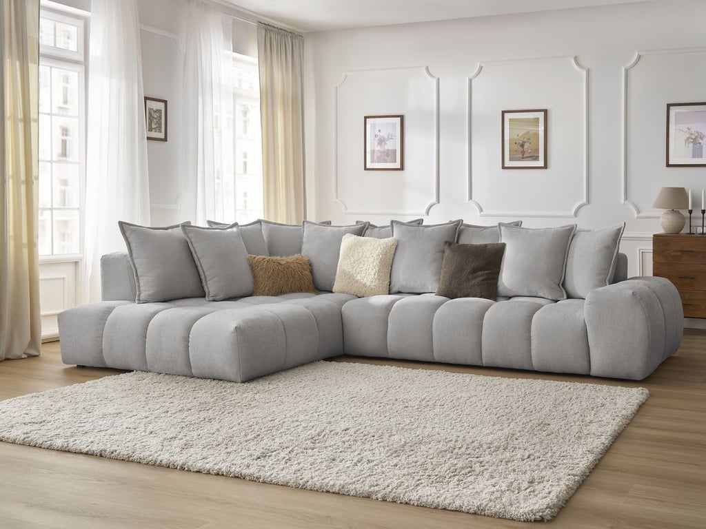 Produit similaire: Canapé d'angle fixe EVEREST tissu texturé gris clair angle gauche BOBOCHIC 4 places
