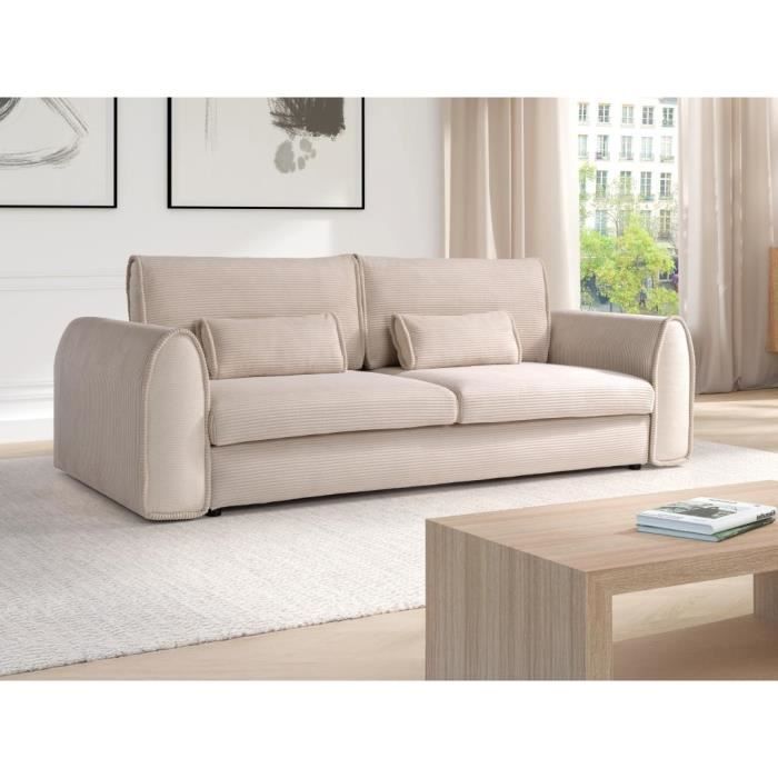 Produit similaire: Canapé 3 places convertible en velours côtelé beige RISTANO