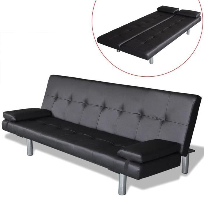 Produit similaire: Canapé-lit - Cuir synthétique - Noir - Convertible - 2 places - Réglable