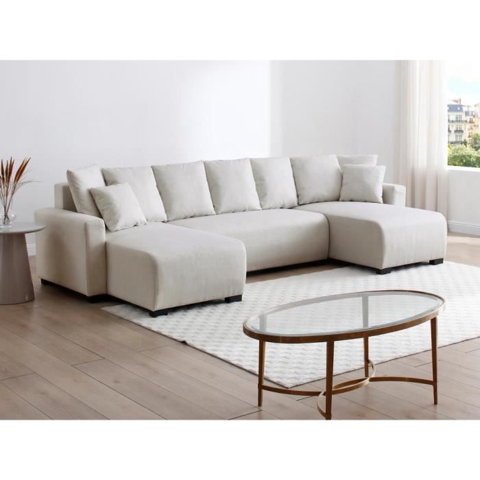 Produit similaire: Canapé d'angle panoramique convertible en tissu beige LADAZIA II