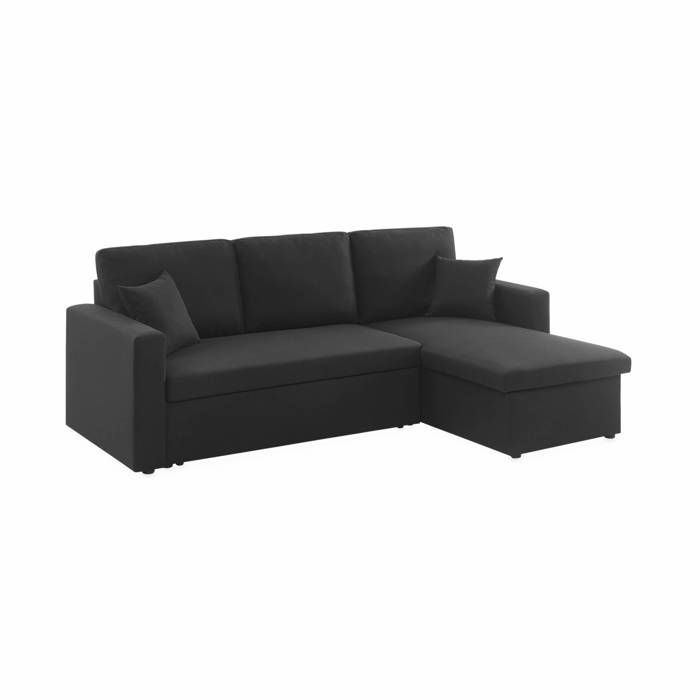 Canapé d'angle convertible en tissu noir - IDA - 3 places. fauteuil d'angle réversible coffre rangement lit modulable - Vue supplémentaire 1