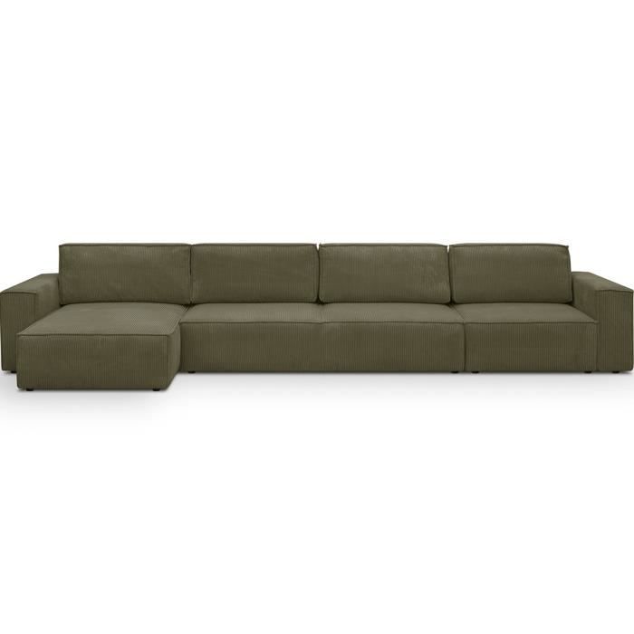 Produit similaire: Canapé d'angle modulable réversible convertible 7 places avec coffre de rangement en velours côtelé vert kaki - Harper Mod