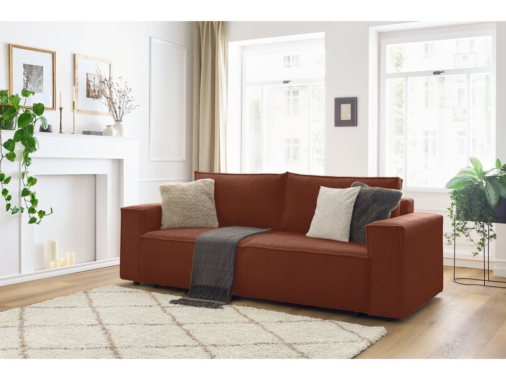 Produit similaire: Canapé droit convertible coffre NIHAD velours côtelé orange BOBOCHIC 3 places