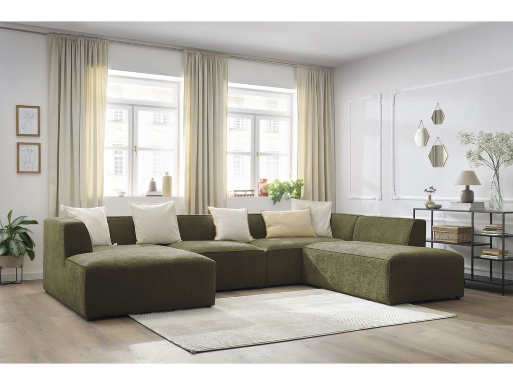 Produit similaire: Canapé panoramique fixe MEGEVE tissu texturé vert angle gauche BOBOCHIC 5 places