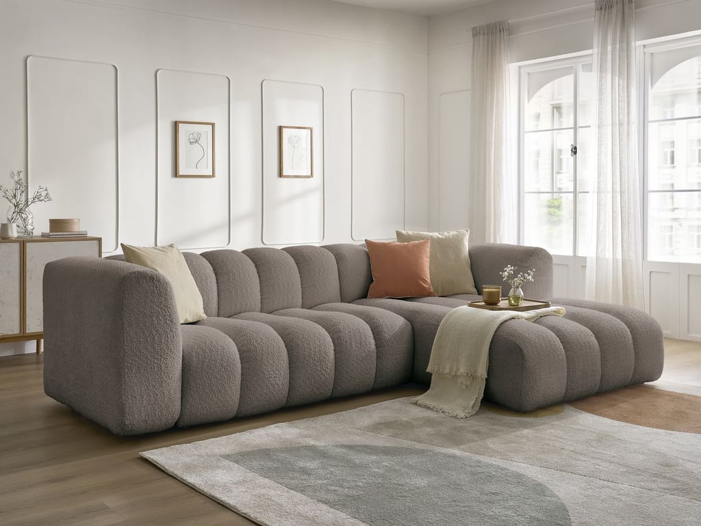 Produit similaire: Canapé d'angle fixe TALIA tissu bouclette marron angle droit BOBOCHIC 4 places