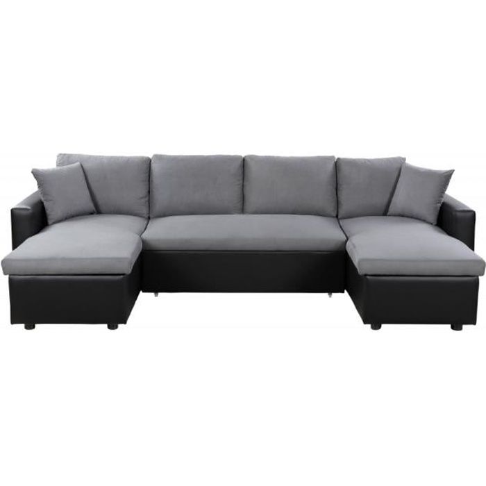 Produit similaire: Canapé d'Angle Panoramique 6 Places MARIA Convertible en simili et microfibre - Gris/Noir - L295 x P146 x H81cm - LOUNGITUDE