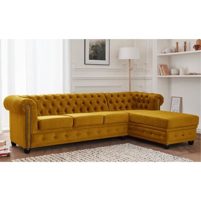 Produit similaire: Canapé d'angle Chesterfield 4 places en velours jaune - William