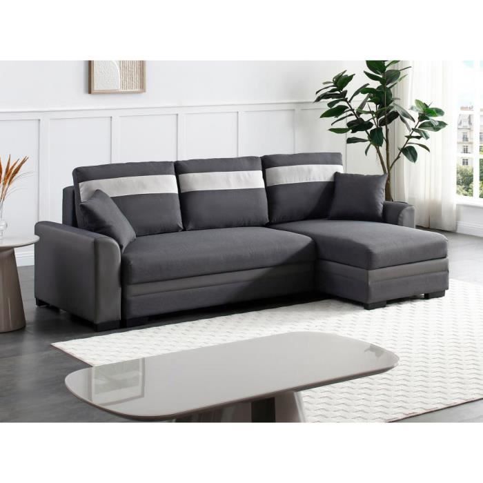 Produit similaire: Canapé d'angle réversible et convertible en tissu et simili anthracite GIANY II