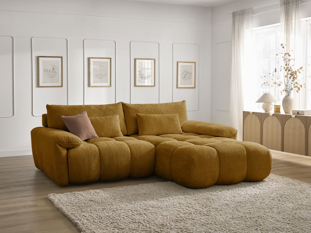 Produit similaire: Canapé d'angle fixe IVANE tissu texturé jaune angle droit BOBOCHIC 3 places