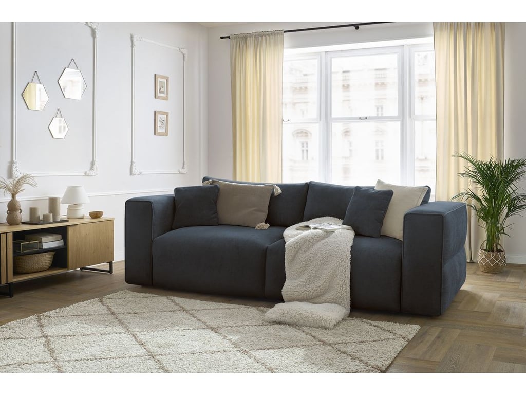 Produit similaire: Canapé droit convertible coffre EZECHIEL tissu lisse bleu foncé BOBOCHIC 3 places