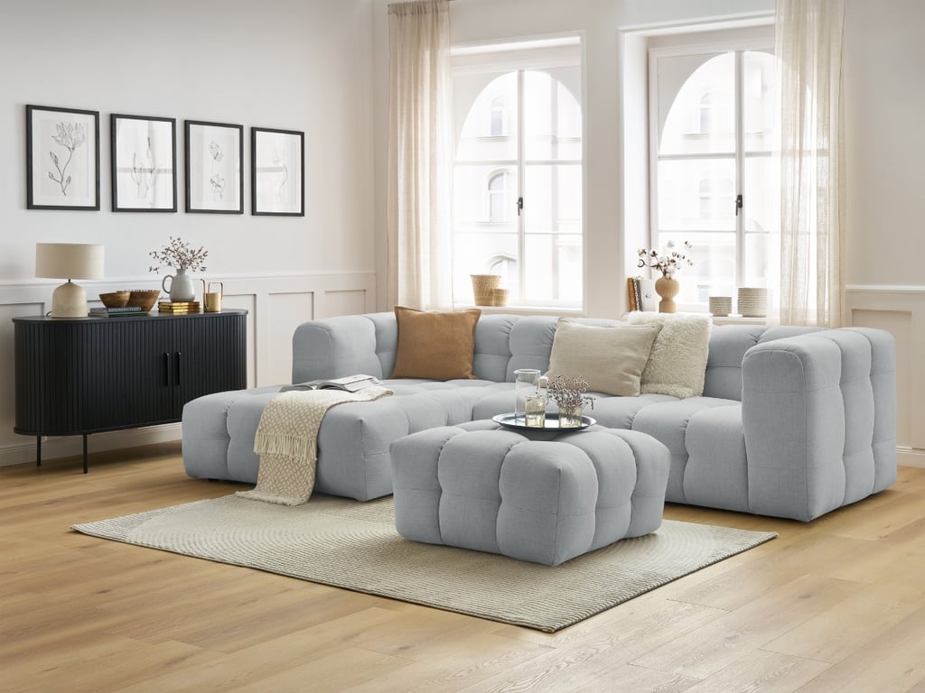 Produit similaire: Canapé d'angle fixe CLOUD avec pouf gris clair angle gauche BOBOCHIC 3 places