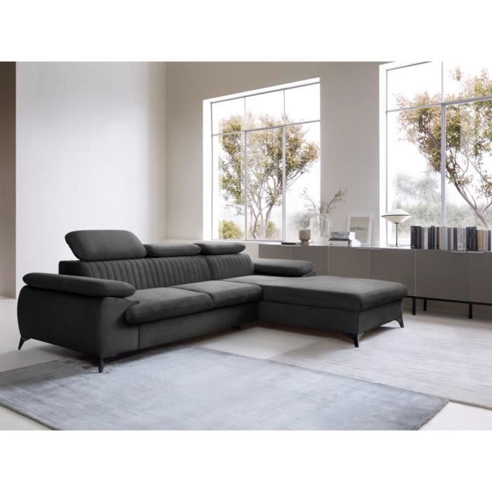 Produit similaire: Canapé d'angle droit convertible en velours gris anthracite SAMARA