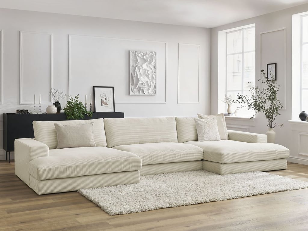 Produit similaire: Canapé panoramique fixe compact LEONARD velours côtelé beige BOBOCHIC 4 places