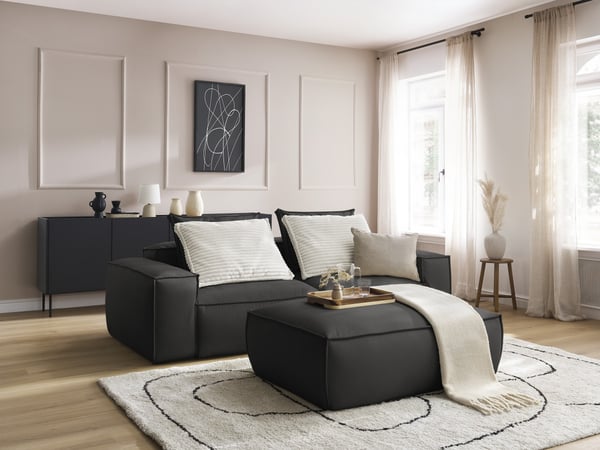 Boheme canapé droit fixe ultra moelleux 3 places cuir végan noir