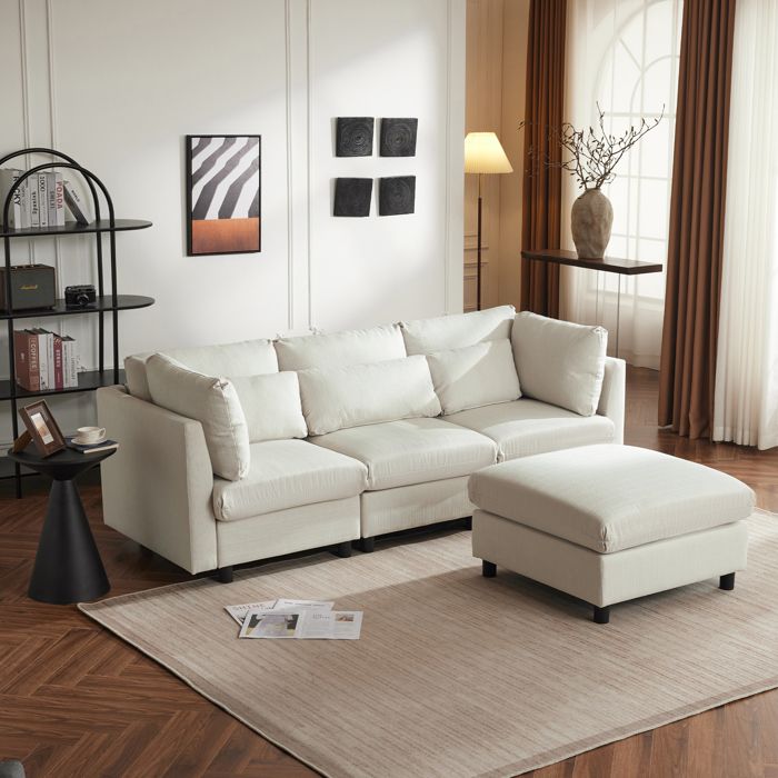 Produit similaire: Canapé d'angle convertible 3 places- design moderne- en lin avec  coussins - 220cm -beige
