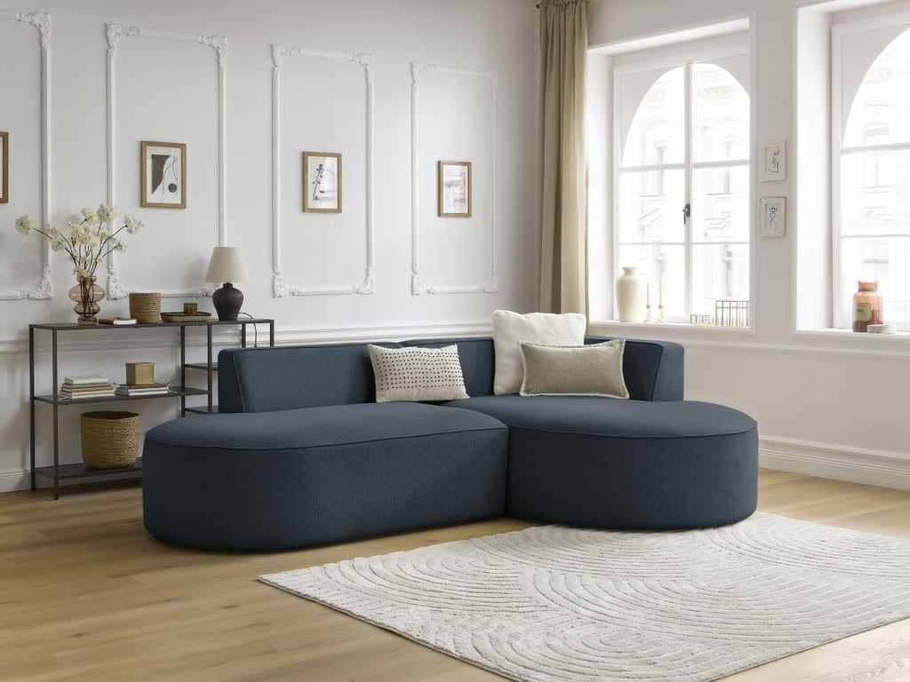 Produit similaire: Canapé d'angle fixe ROUSSEAU tissu chiné bleu foncé angle droit BOBOCHIC 4 places