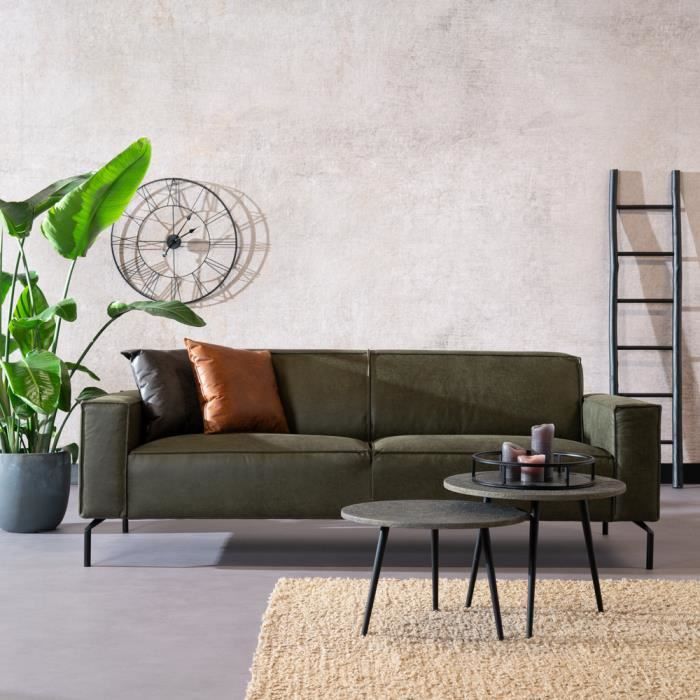 Produit similaire: Canapé industriel 3 places Kansas vert olive - Livin24 - Cuir écologique - Confort moelleux - Ressorts Nosag