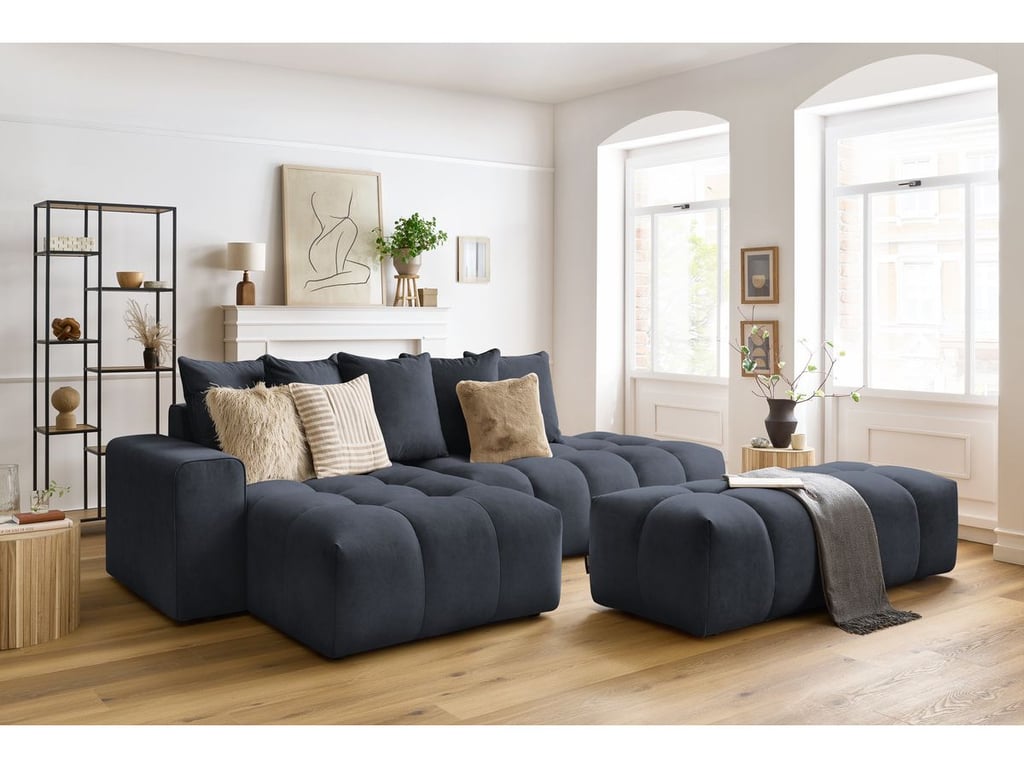 Produit similaire: Canapé d'angle fixe MONT-BLANC velours avec pouf bleu foncé angle gauche BOBOCHIC 4 places