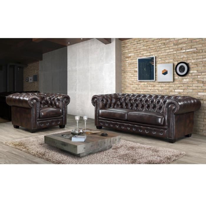 Produit similaire: Canapé chesterfield BRENTON 100% cuir de buffle - Marron reflets châtains