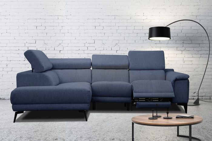 Produit similaire: Canapé d'angle gauche 3 places avec un relax électrique tissu bleu foncé - Matera