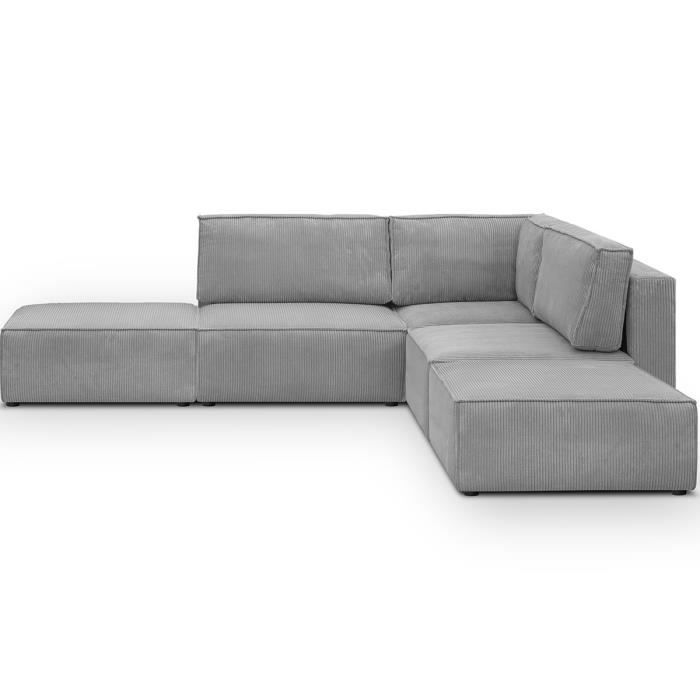 Produit similaire: Canapé d'angle à droite modulable 4 places avec 2 poufs en velours côtelé gris clair - Harper Mod