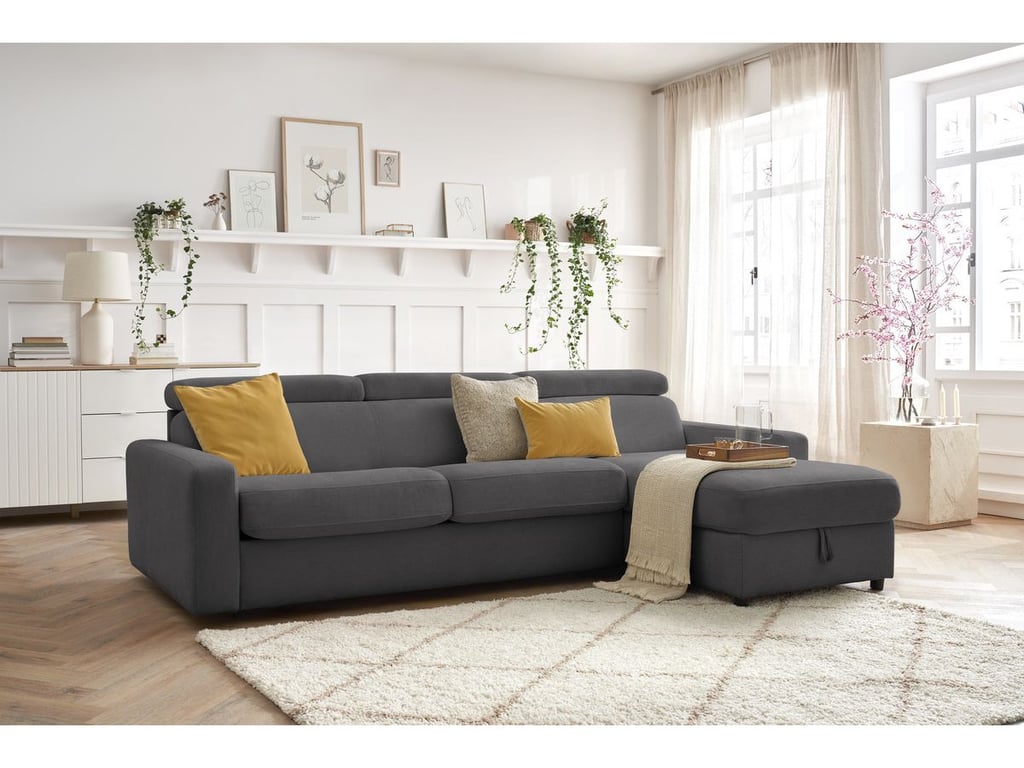 Produit similaire: Canapé d'angle réversible convertible coffre MONACO tissu lisse gris foncé 160x190 réversible BOBOCHIC 3 places