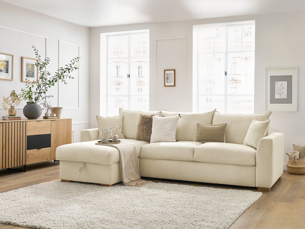 Produit similaire: Canapé d'angle réversible convertible ouverture express AUGUSTIN velours côtelé beige 140x200 BOBOCHIC 3 places