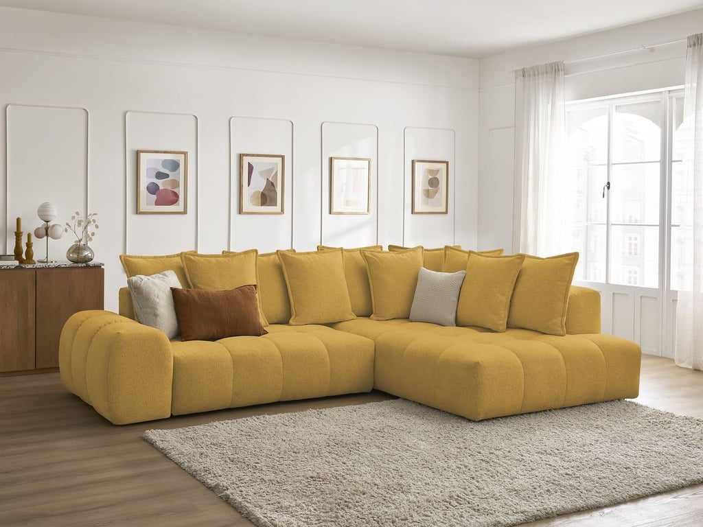 Produit similaire: Canapé d'angle L convertible coffre EVEREST tissu chiné jaune angle droit BOBOCHIC 3 places