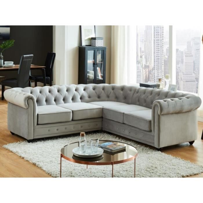 Produit similaire: Canapé d'angle en velours - CHESTERFIELD - Gris - Réversible - 4 places