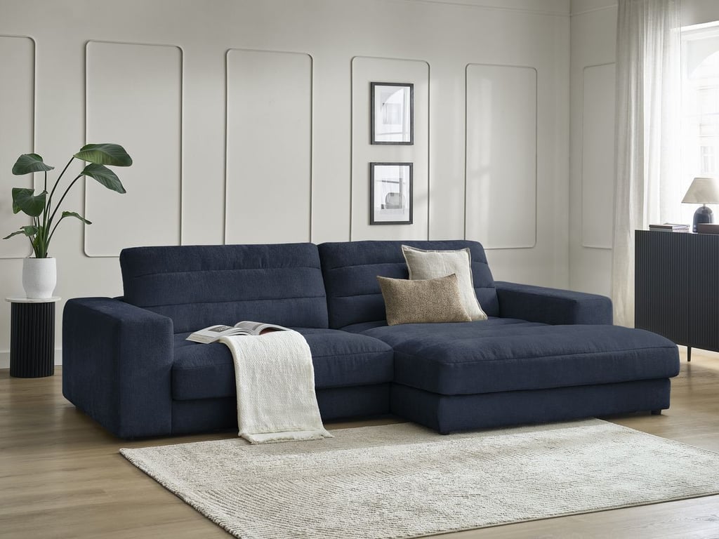 Produit similaire: Canapé d'angle fixe SIERRA tissu texturé bleu foncé angle droit BOBOCHIC 3 places