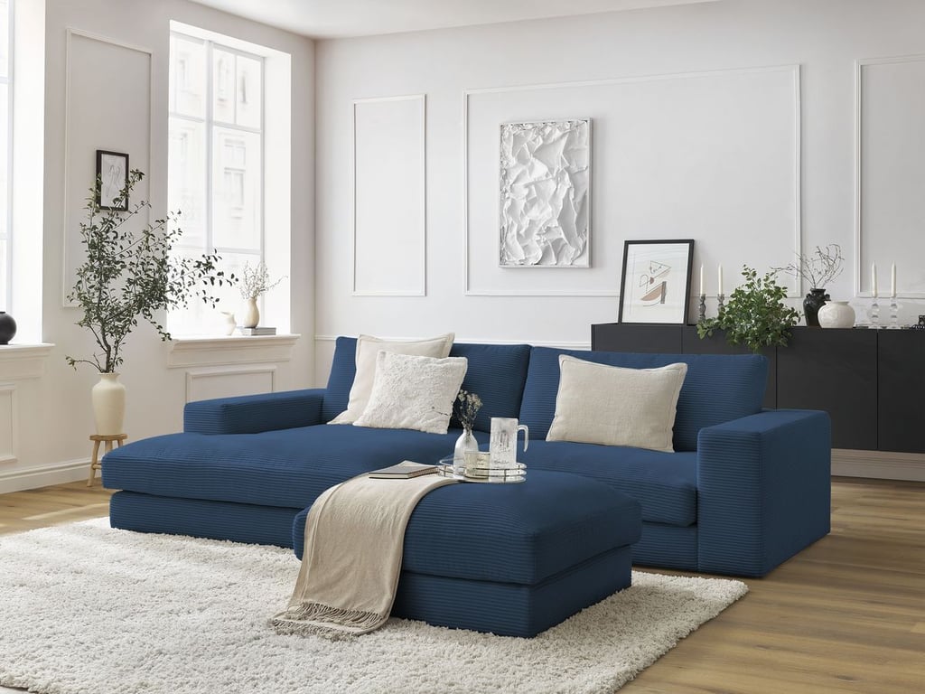 Produit similaire: Leonard canapé d'angle fixe 5 places velours côtelé bleu foncé angle gauche