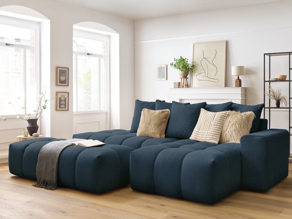 Produit similaire: Canapé d'angle fixe MONT-BLANC tissu avec pouf bleu foncé angle droit BOBOCHIC 4 places