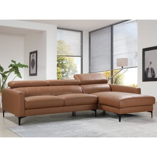 Canapé d'angle en cuir de buffle FLORENCE - Camel - Angle droit - Fixe - 4 places - Contemporain - Design