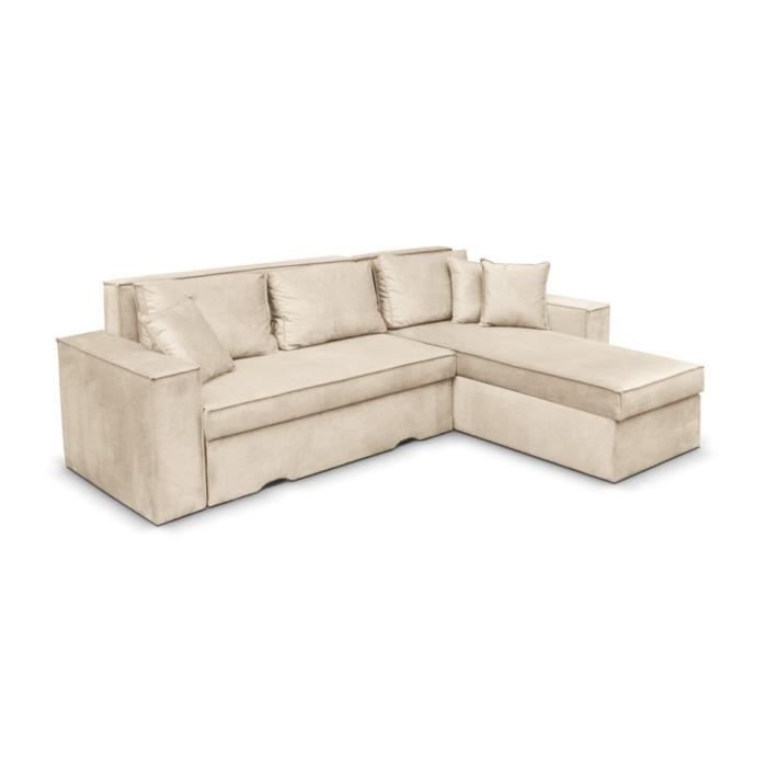 Produit similaire: Canapé d'angle 4 places CAELIA Réversible et Convertible avec coffre en velours - Beige - L250 x P180 x H79cm - LOUNGITUDE
