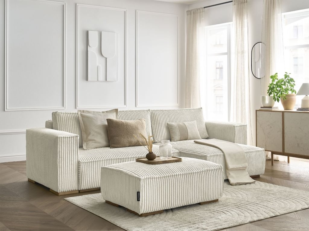 Produit similaire: Canapé d'angle convertible réversible coffre CHELSEA gros côtelé doux avec pouf beige réversible BOBOCHIC 4 places