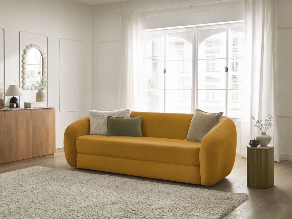 Produit similaire: Canapé droit convertible déplimousse NEYO tissu lisse jaune BOBOCHIC 3 places