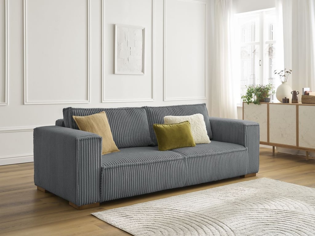 Produit similaire: Canapé droit fixe 3 places CHELSEA gros côtelé doux gris foncé BOBOCHIC