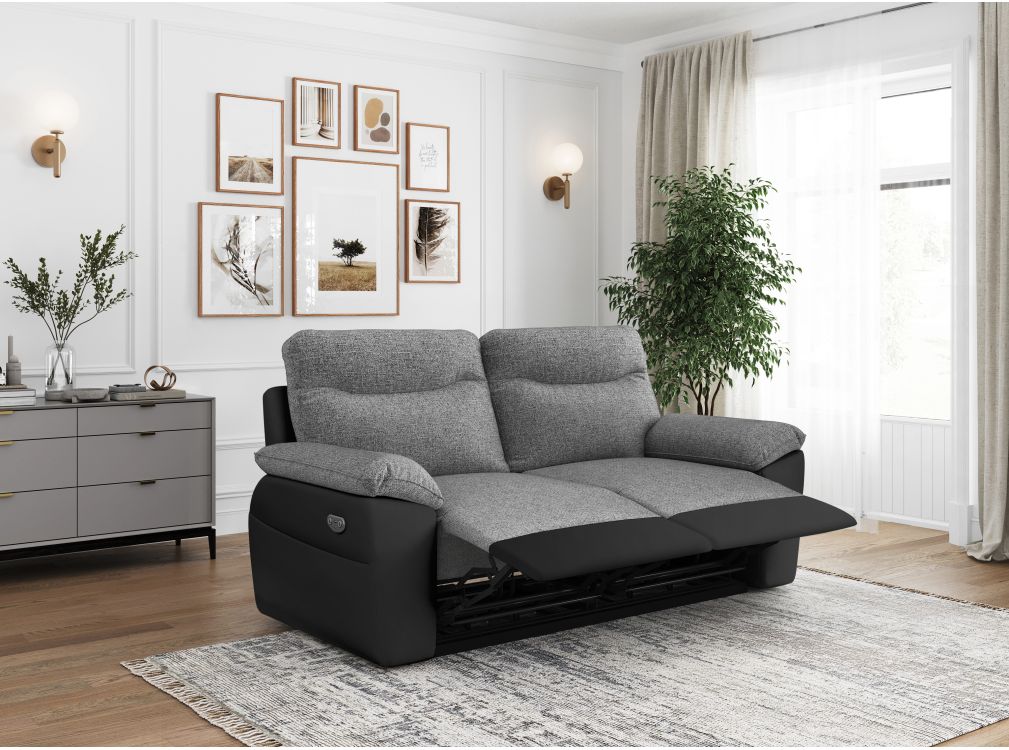 Canapé de relaxation électrique ROSS 3 places en tissu et simili - Vue supplémentaire 1