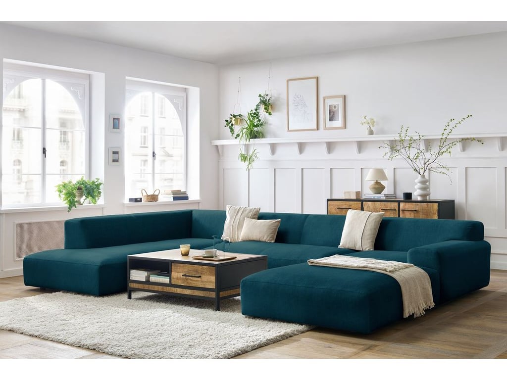 Produit similaire: Canapé panoramique fixe LAVENA tissu velours bleu foncé angle droit BOBOCHIC 6 places