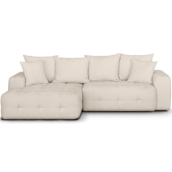 Produit similaire: Canapé d'angle à gauche convertible 4 places avec coffre en tissu chenille beige - Léo