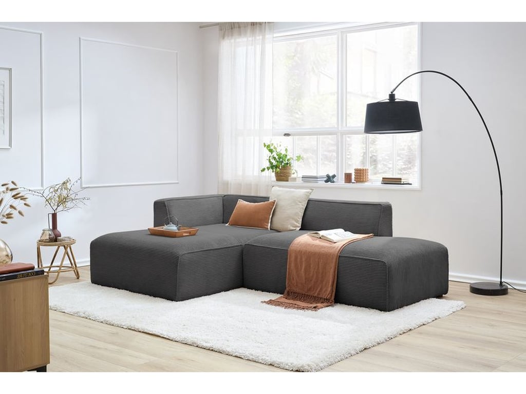 Produit similaire: Canapé d'angle fixe MEGEVE tissu velours côtelé gris foncé angle gauche BOBOCHIC 4 places