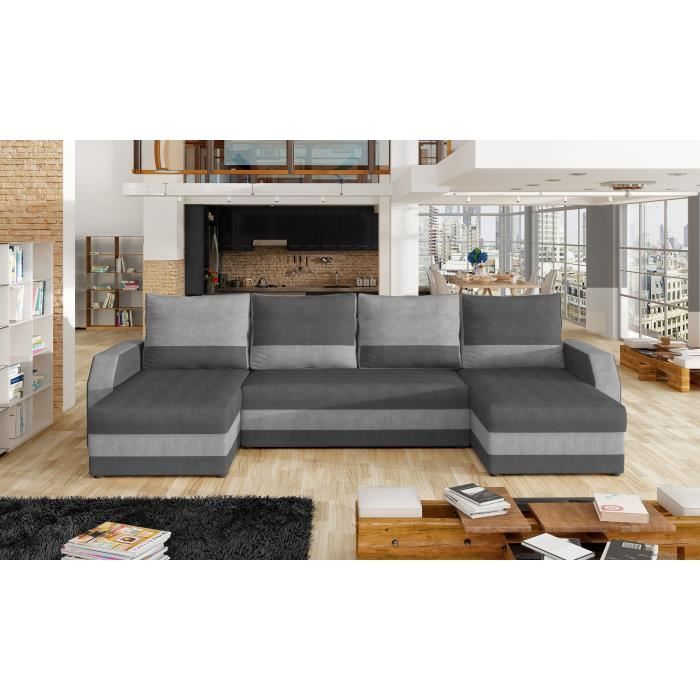 Produit similaire: Canapé d'angle panoramique en U - convertible et réversible droit/gauche - tissu et simili cuir Gris+Gris foncé MIRIAN