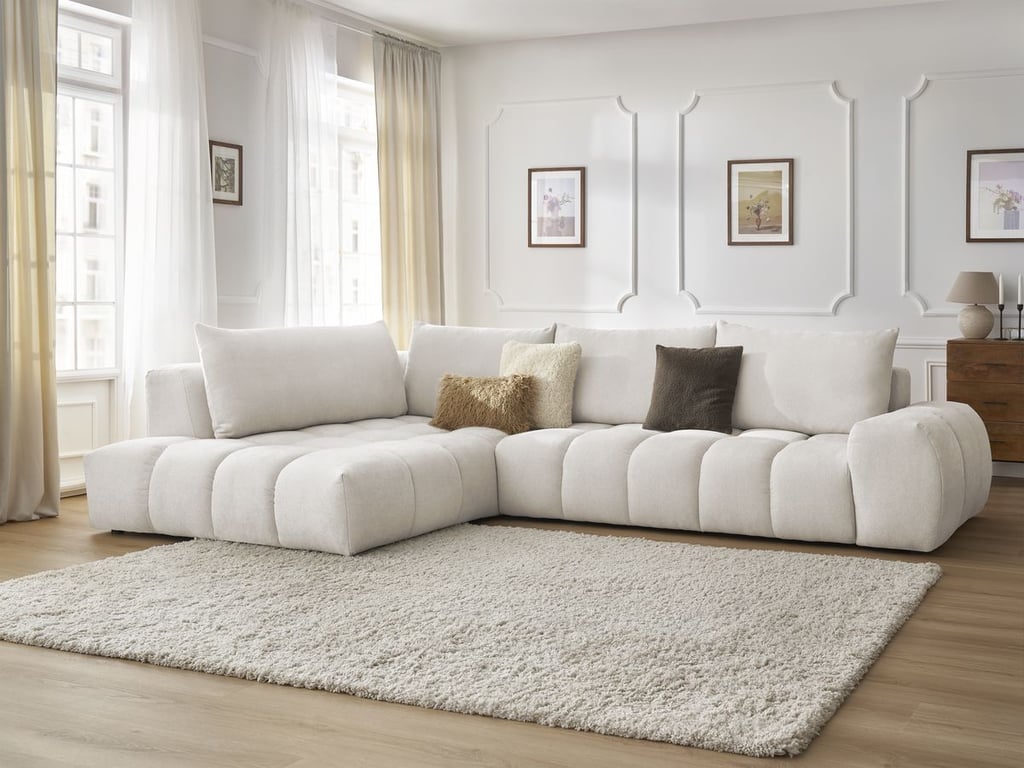 Produit similaire: Canapé d'angle fixe EVEREST tissu texturé blanc angle gauche BOBOCHIC 4 places