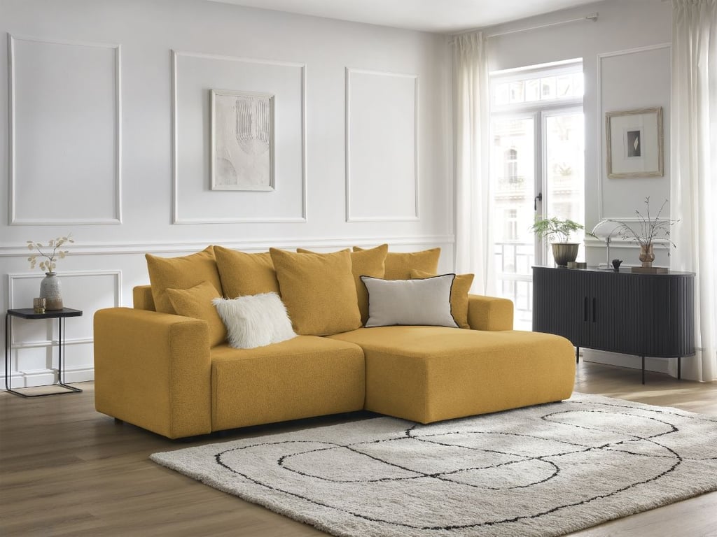 Produit similaire: Canapé d'angle convertible coffre ATILLA tissu chiné jaune angle droit BOBOCHIC 4 places