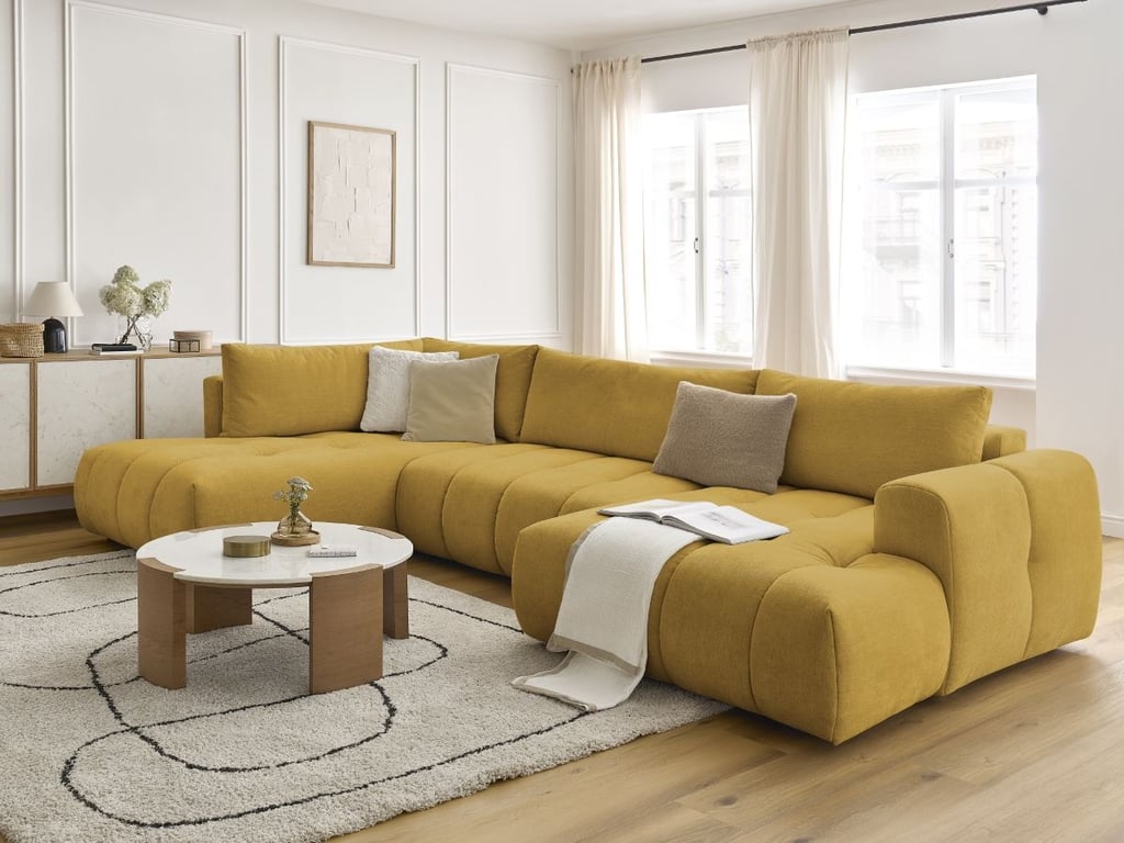 Produit similaire: Fuji canapé d'angle panoramique convertible 5 places tissu lisse jaune angle droit