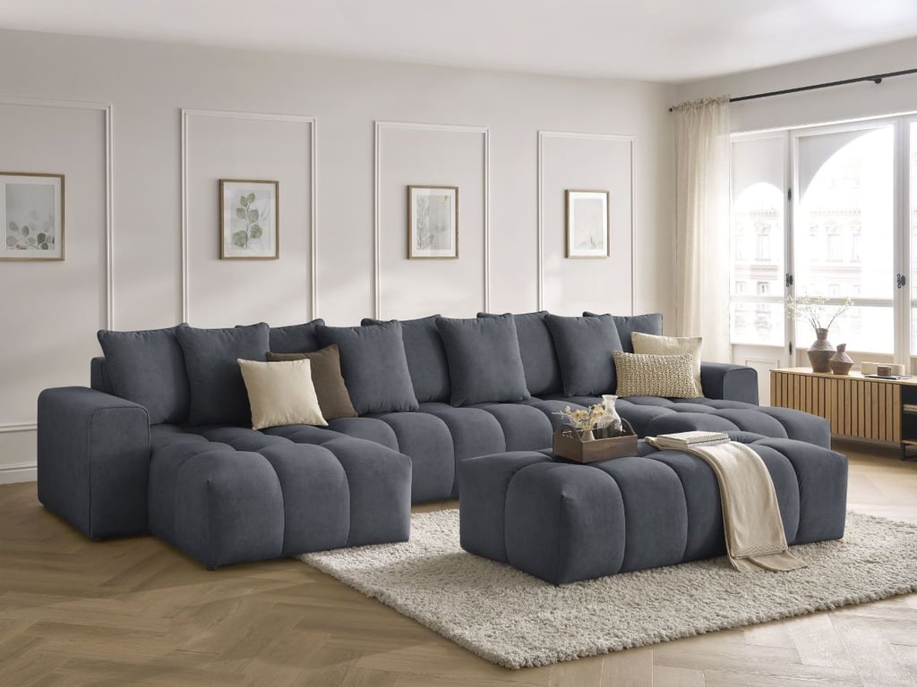 Produit similaire: Canapé panoramique fixe MONT-BLANC velours avec pouf gris foncé BOBOCHIC 6 places