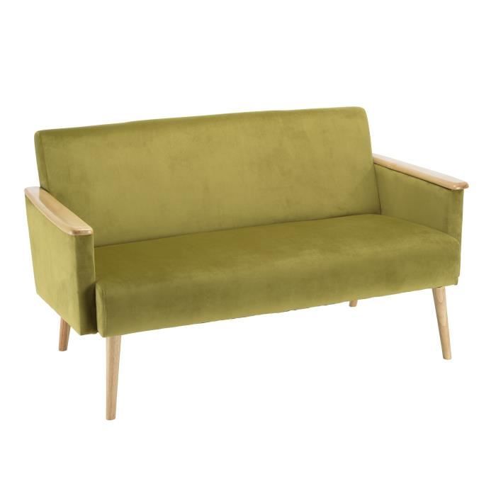 Produit similaire: Canapé 2 places MACABANE ALBANE en velours vert clair avec pieds et accoudoirs en bois