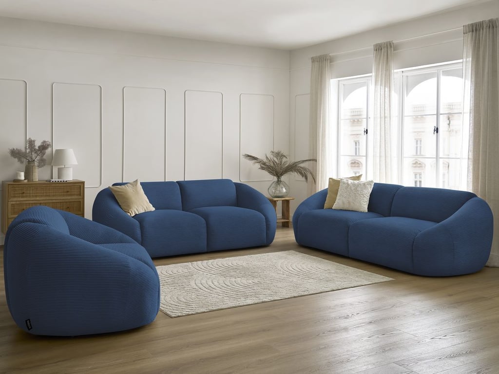 Produit similaire: Tina ensemble canapé droit fixe + fauteuil 3 + 2 places velours côtelé bleu foncé